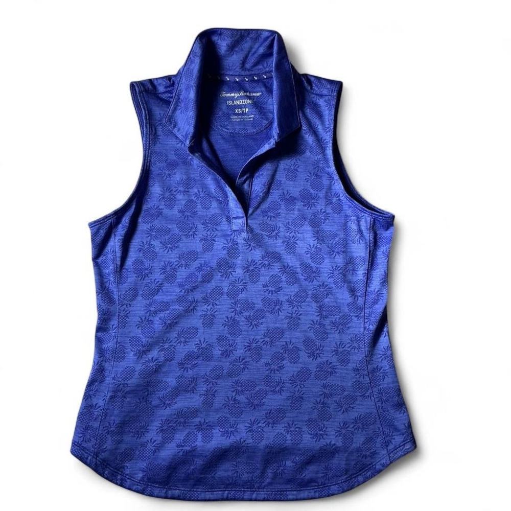 Tommy Bahama IslandZone Sleeveless Polo Shirt XS Blue Pineapple Print Golf